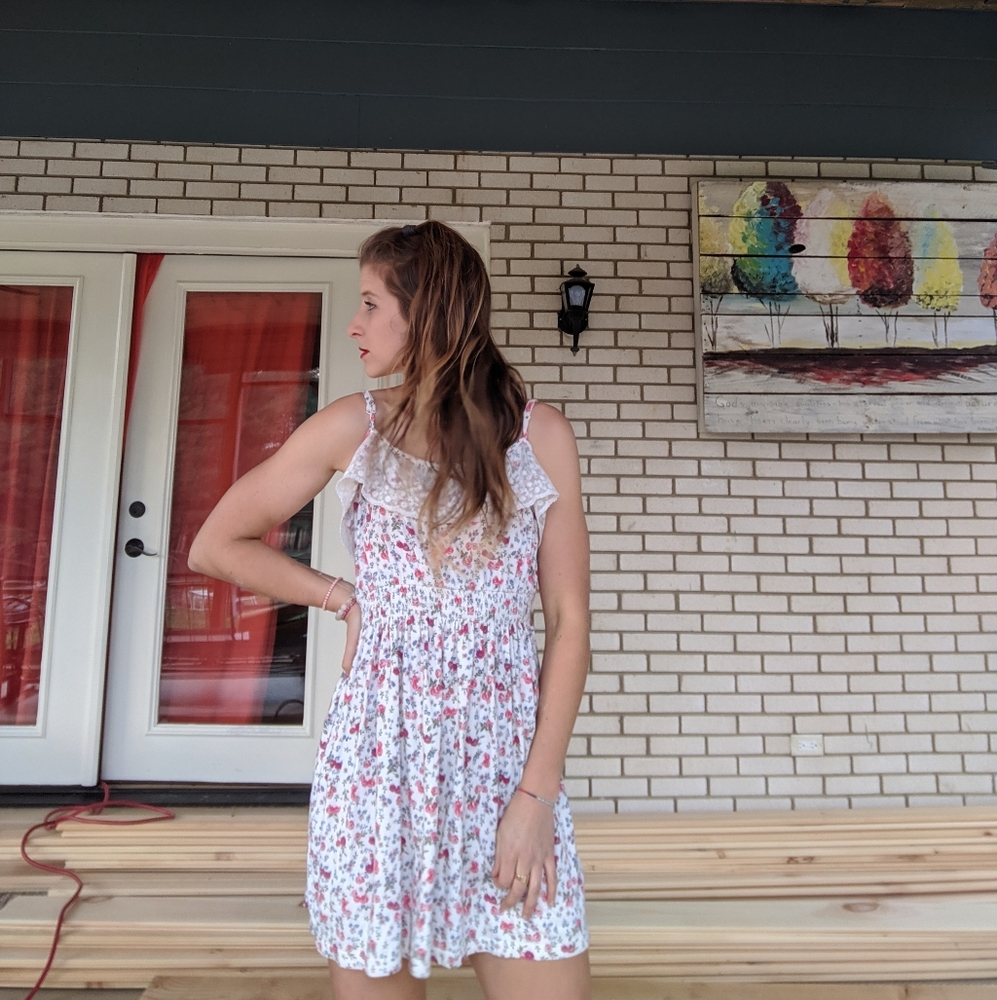 Flowery pink and white strappy dress